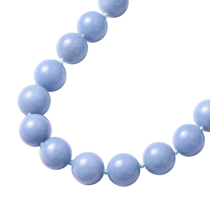 Angelite 13-15mm Beaded Necklace 20 Inches in Rhodium Over Sterling Silver 706.00 ctw