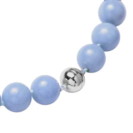 Angelite 13-15mm Beaded Necklace 20 Inches in Rhodium Over Sterling Silver 706.00 ctw image number 3