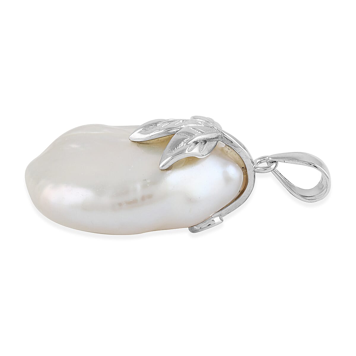 White Keshi Pearl Pendant in Rhodium Over Sterling Silver image number 1