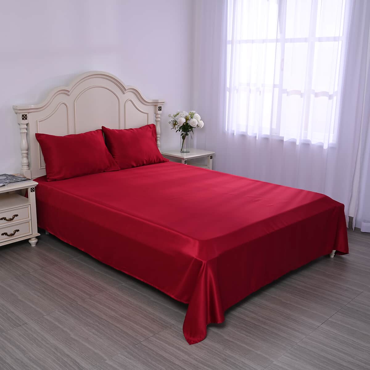 Homesmart Red Matte Satin 4pcs Sheet Set- Queen image number 0