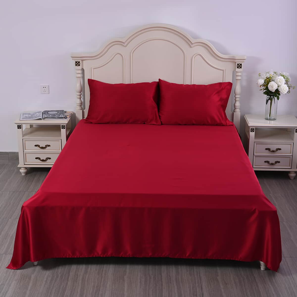 Homesmart Red Matte Satin 4pcs Sheet Set- Queen image number 1