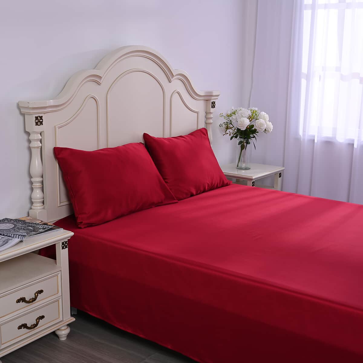 Homesmart Red Matte Satin 4pcs Sheet Set- Queen image number 2