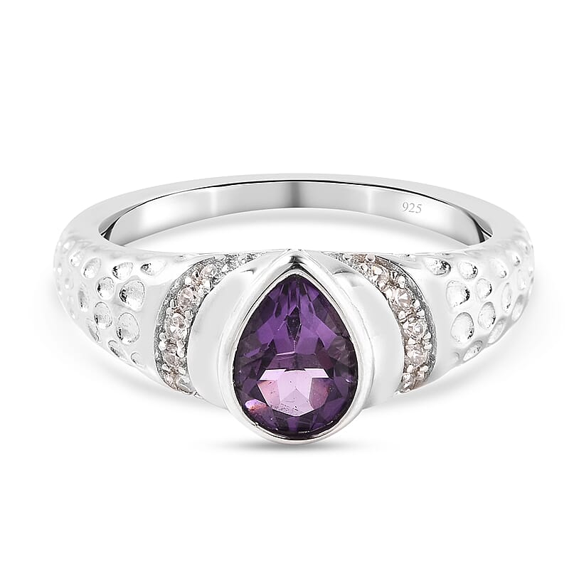 Uruguay Amethyst and Multi Gemstone 1.19 ctw Ring in Rhodium Over Sterling Silver (Size 6.5)