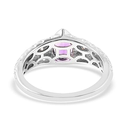 Uruguay Amethyst and Multi Gemstone 1.19 ctw Ring in Rhodium Over Sterling Silver (Size 6.5)
