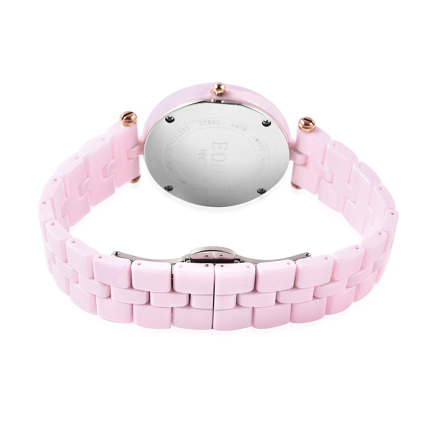 EON 1962 Natural Pink Diamond Swiss Movement MOP Dial Watch with Pink Ceramic Strap 0.10ctw