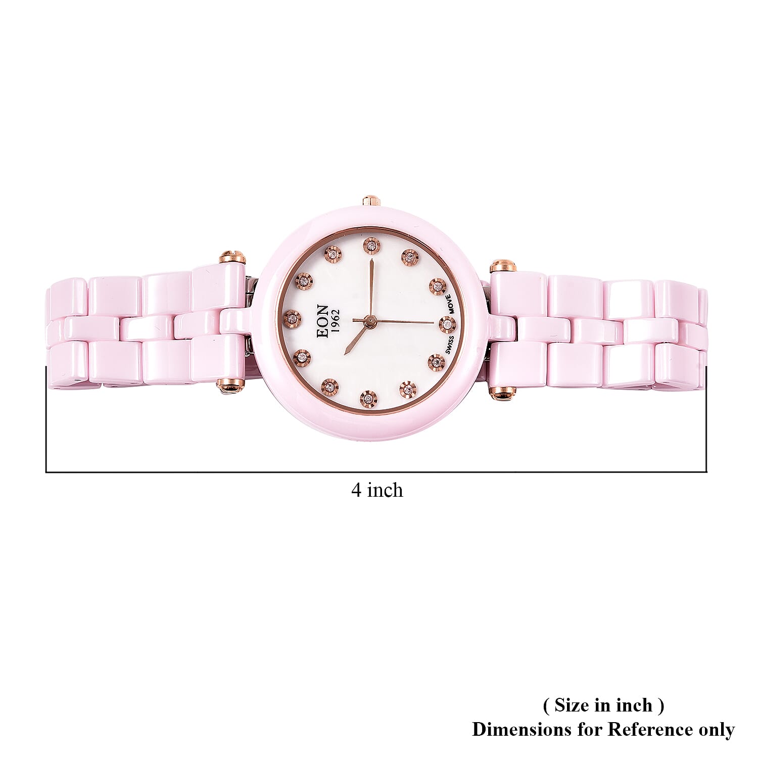 EON 1962 Natural Pink Diamond Swiss Movement MOP Dial Watch with Pink Ceramic Strap 0.10ctw