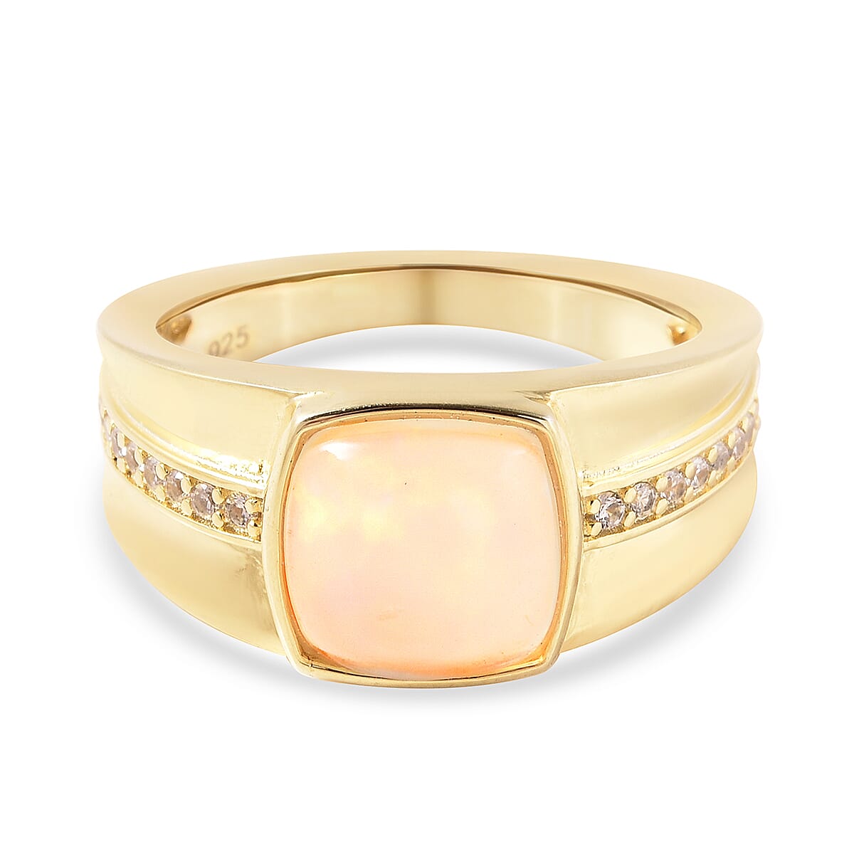 White Zircon and Ethiopian Welo Opal 2.40 ctw Ring in Sterling Silver (Size 5.5)