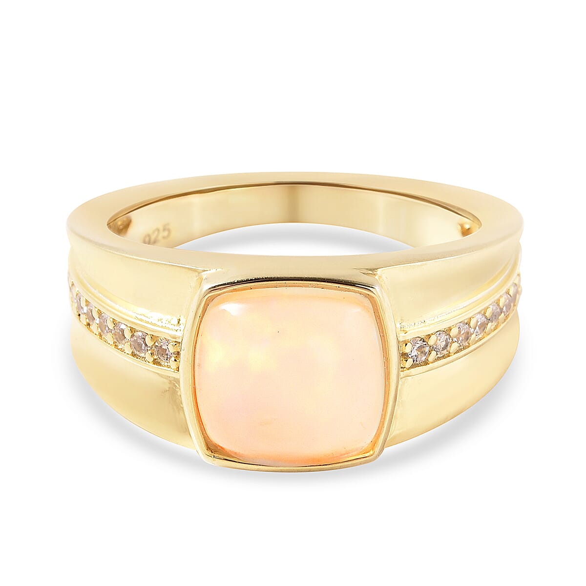 Ethiopian Welo Opal and White Zircon 2.40 ctw Ring in Sterling Silver (Size 8.0)
