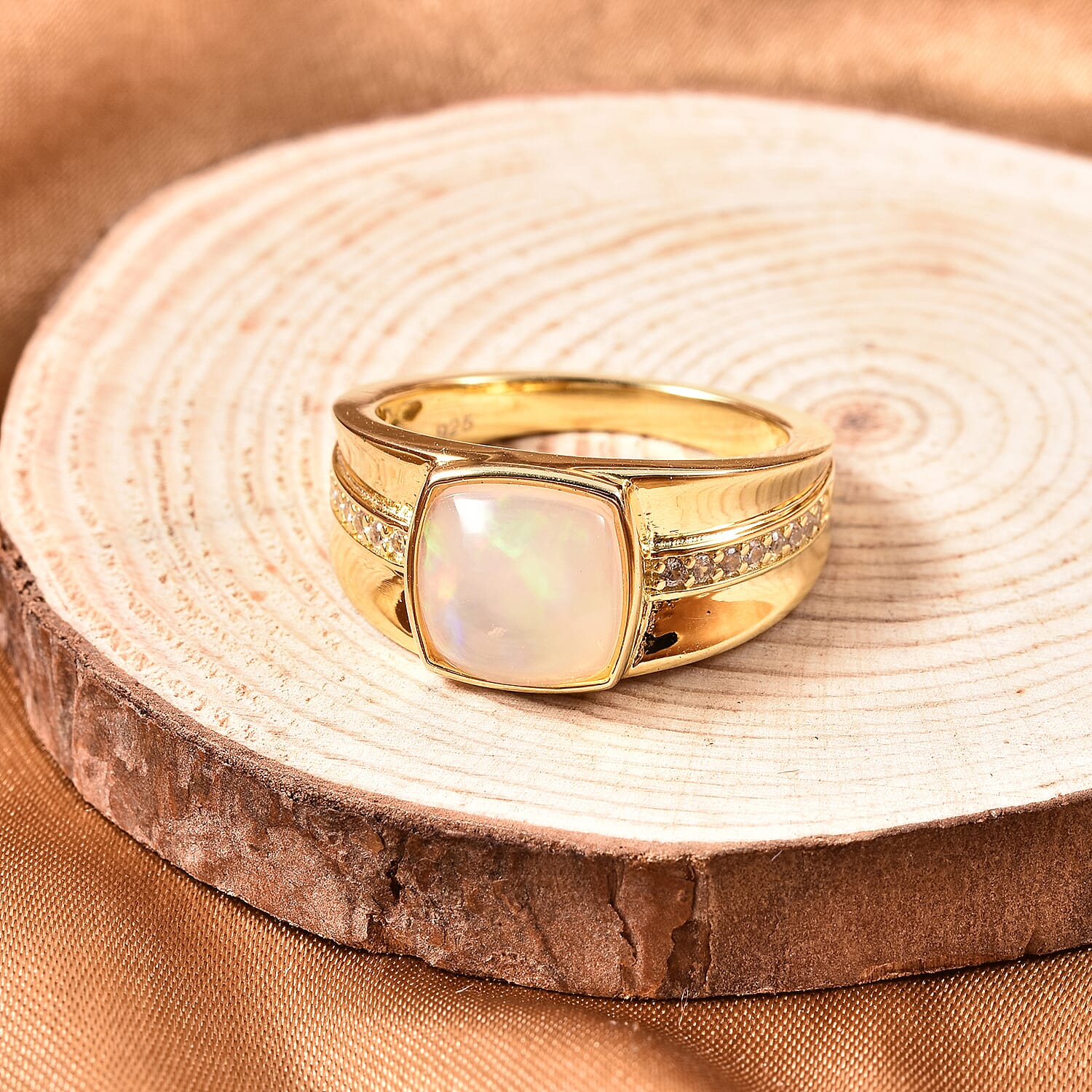 Ethiopian Welo Opal and White Zircon 2.40 ctw Ring in Sterling Silver (Size 8.0)