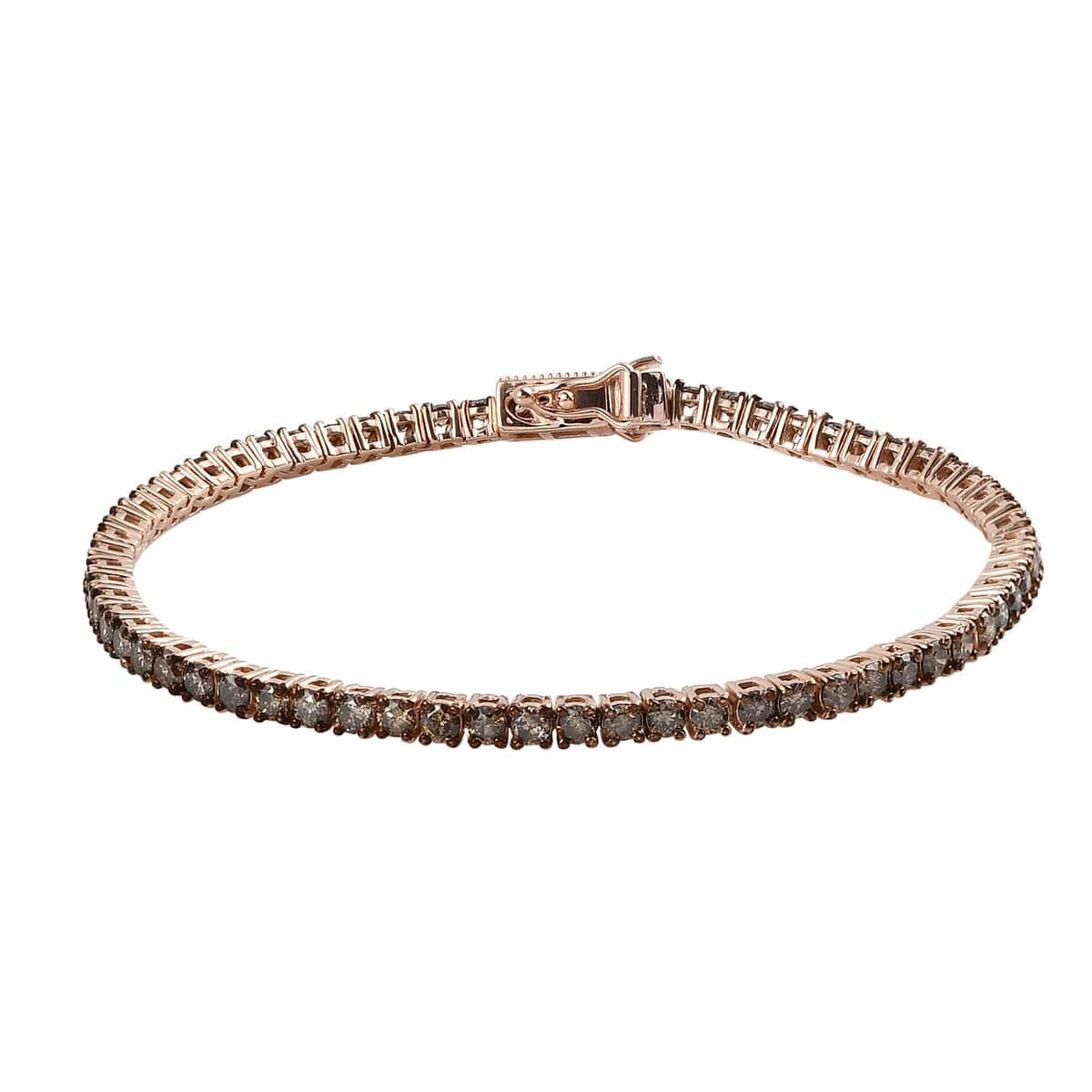 Natural Champagne Diamond Tennis Bracelet in Vermeil Rose Gold Over Sterling Silver (7.25 In) 5.00 ctw image number 0