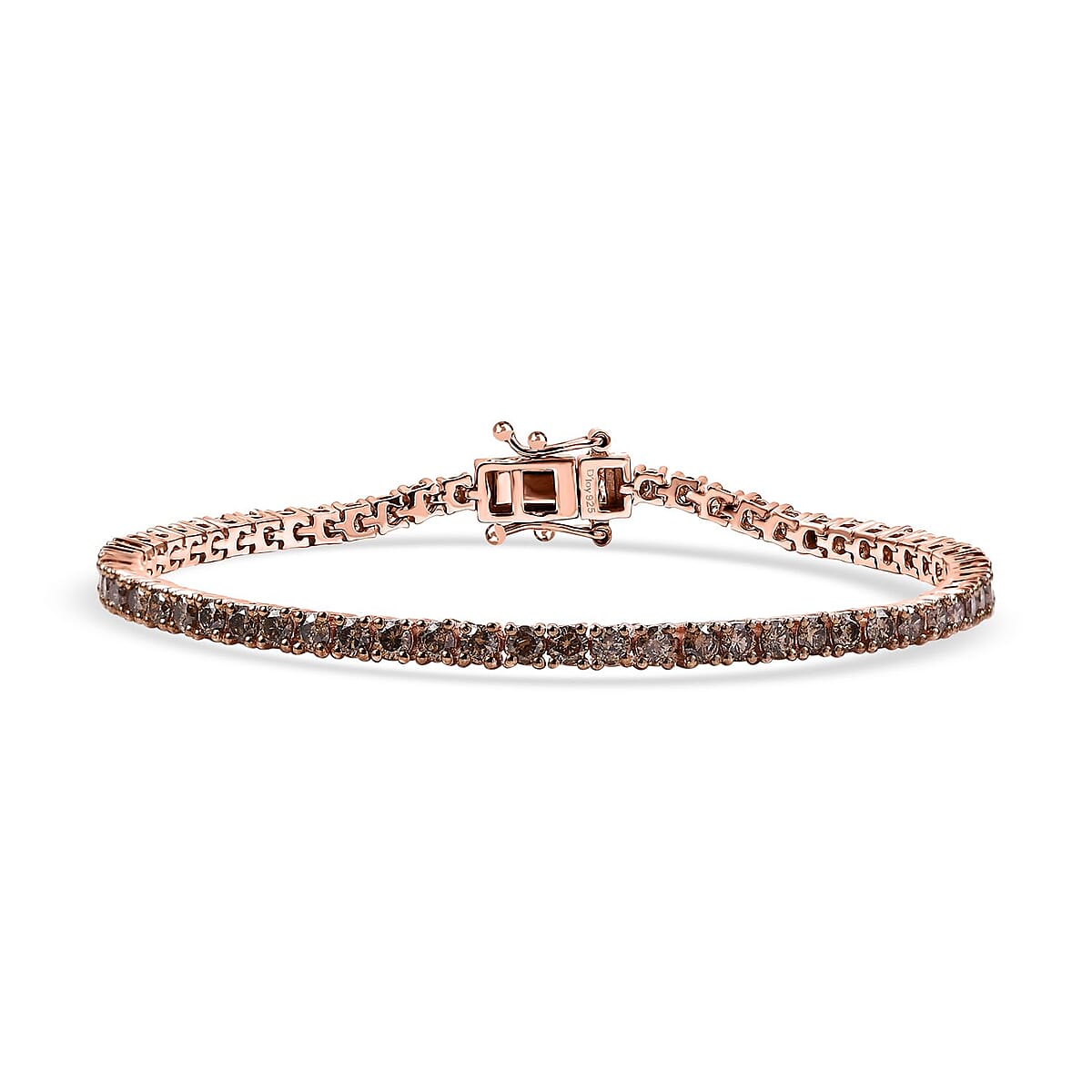 Natural Champagne Diamond Tennis Bracelet in Vermeil Rose Gold Over Sterling Silver (7.25 In) 5.00 ctw image number 0