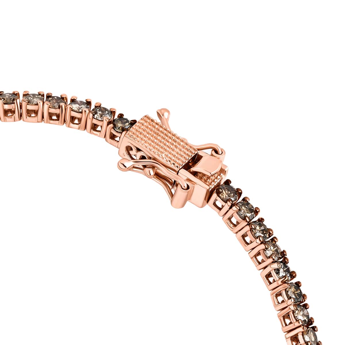 Natural Champagne Diamond Tennis Bracelet in Vermeil Rose Gold Over Sterling Silver (7.25 In) 5.00 ctw image number 3