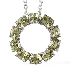 Ambanja Demantoid Garnet Circle Pendant Necklace 20 Inches in Platinum Over Sterling Silver 2.15 ctw