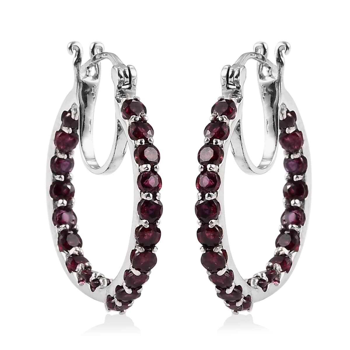 Anthill Garnet Inside Out Hoop Earrings in Platinum Over Sterling Silver 3.50 ctw image number 0