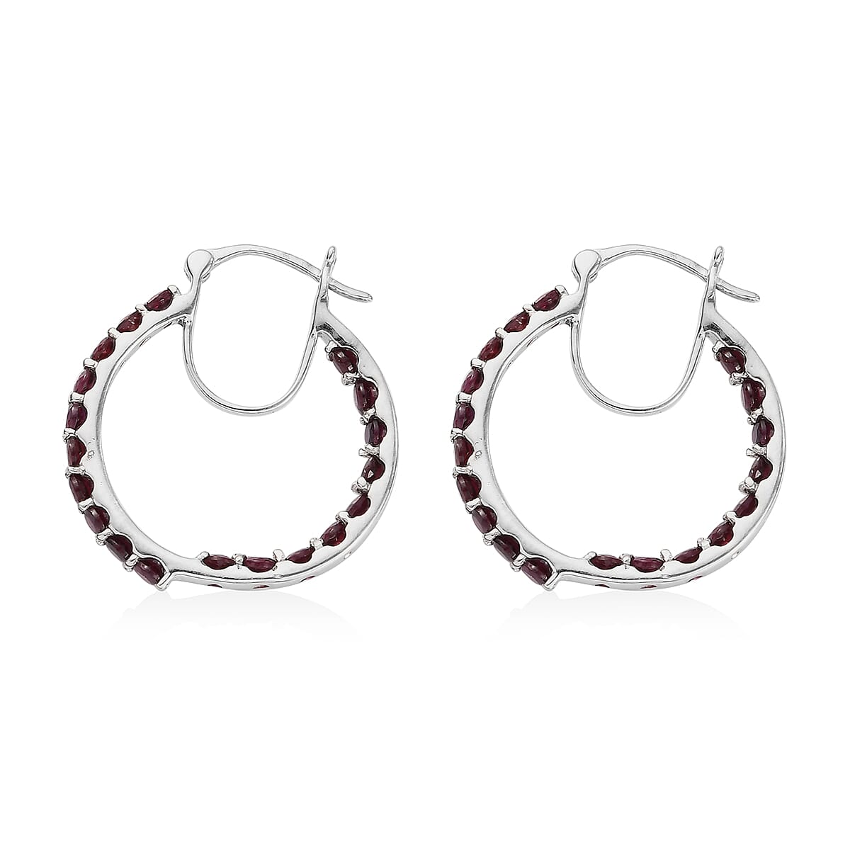 Anthill Garnet Inside Out Hoop Earrings in Platinum Over Sterling Silver 3.50 ctw