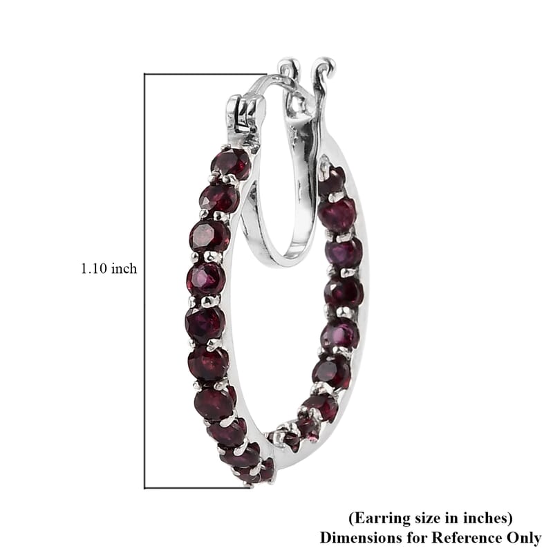 Anthill Garnet Inside Out Hoop Earrings in Platinum Over Sterling Silver 3.50 ctw