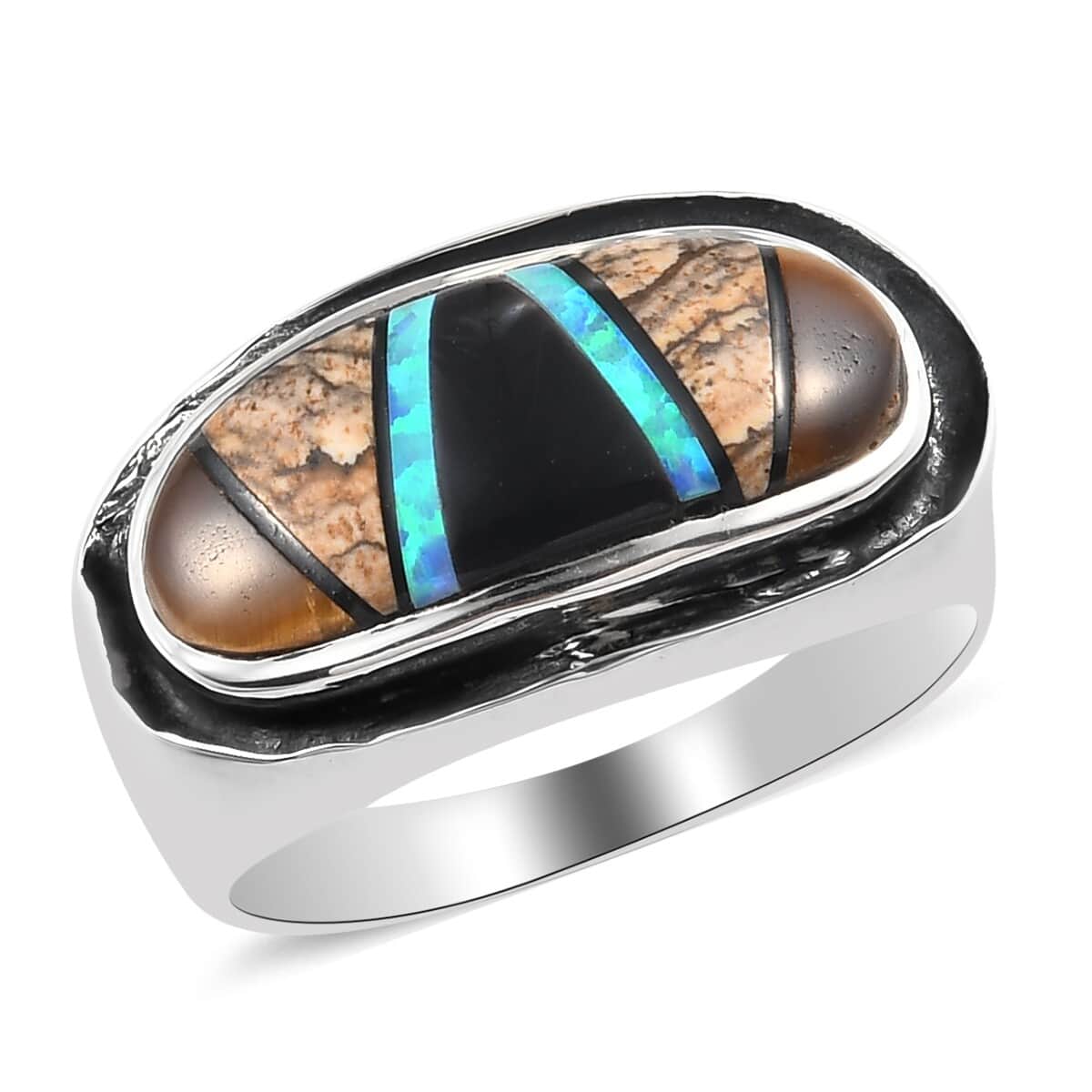 SANTA FE Style Multi Gemstone Ring in Platinum Over Sterling Silver (Size 8.0) 5.50 ctw image number 0