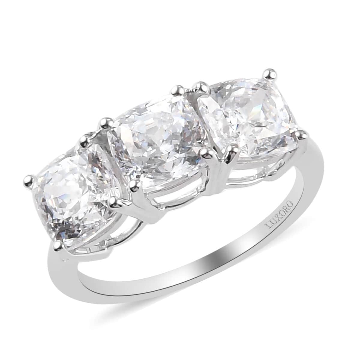 LUXORO 10K White Gold Made with Finest CZ 3 Stone Ring (Size 9.0) 6.50 ctw image number 0