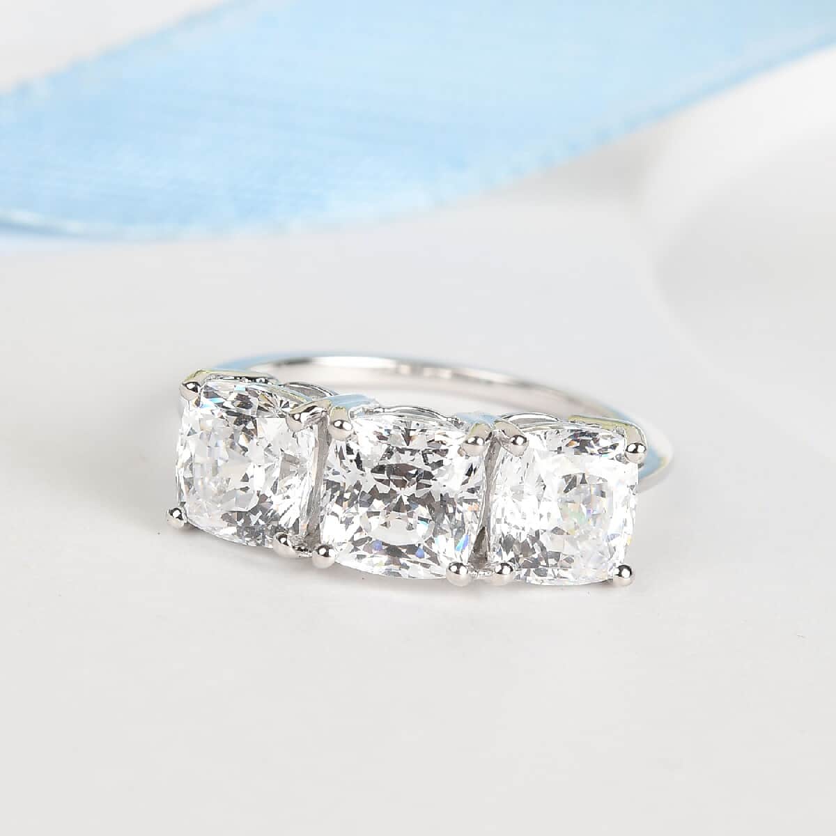 LUXORO 10K White Gold Made with Finest CZ 3 Stone Ring (Size 9.0) 6.50 ctw image number 1