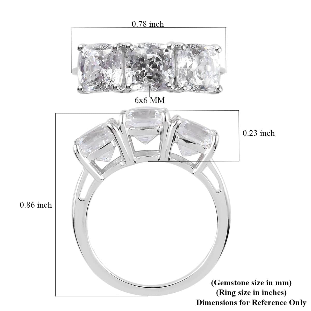 LUXORO 10K White Gold Made with Finest CZ 3 Stone Ring (Size 9.0) 6.50 ctw image number 5