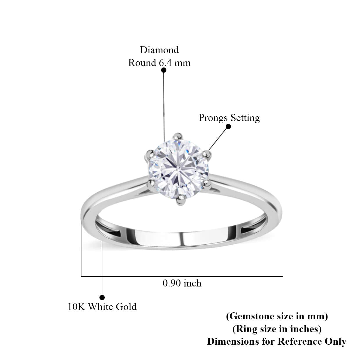 Luxoro 10K White Gold G-H I3 Diamond Solitaire Ring (Size 10.0) 0.90 ctw image number 5