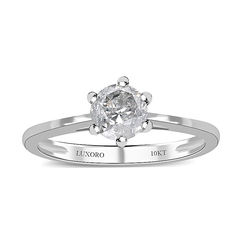Luxoro G-H I3 Diamond 0.90 ctw Solitaire Ring in 10K White Gold (Size 6.0)