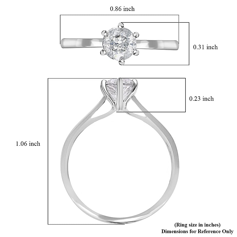 Luxoro G-H I3 Diamond 0.90 ctw Solitaire Ring in 10K White Gold (Size 6.0)