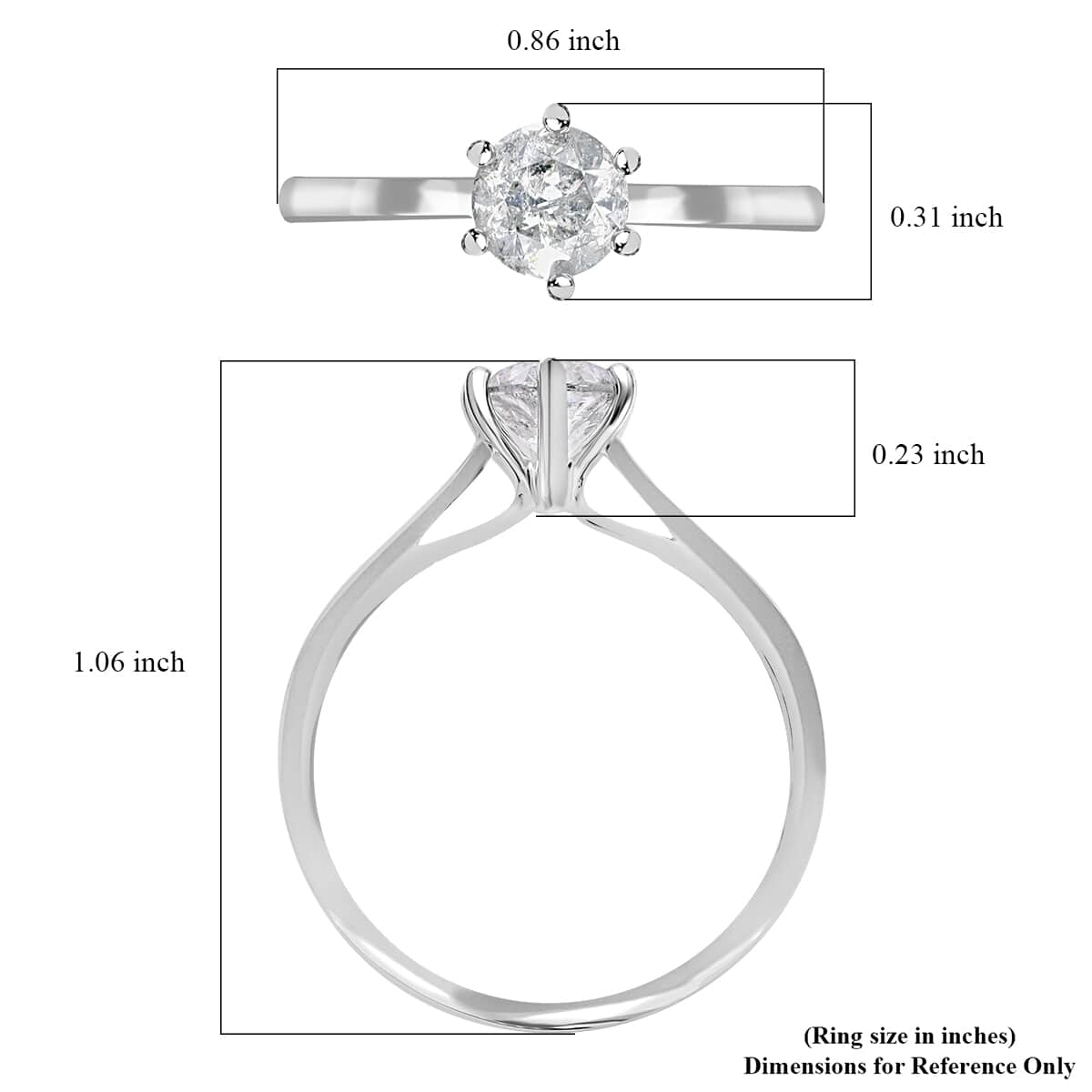 Luxoro G-H I3 Diamond 0.90 ctw Solitaire Ring in 10K White Gold (Size 7.0) image number 5