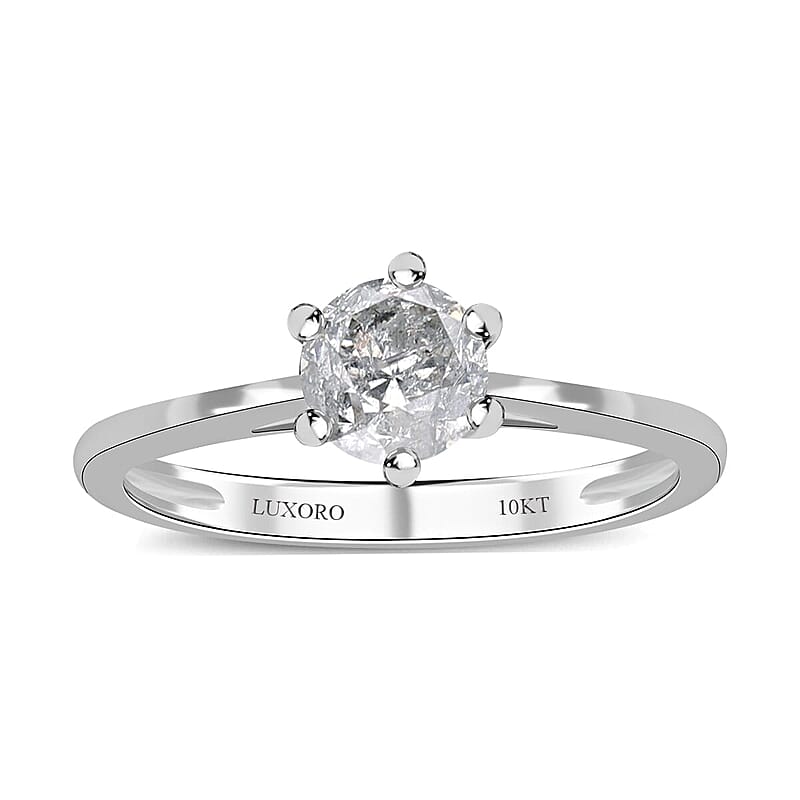Luxoro G-H I3 Diamond 0.90 ctw Solitaire Ring in 10K White Gold (Size 8.0)