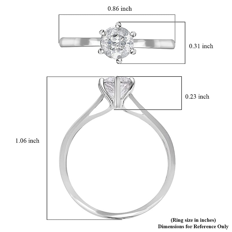 Luxoro G-H I3 Diamond 0.90 ctw Solitaire Ring in 10K White Gold (Size 8.0)