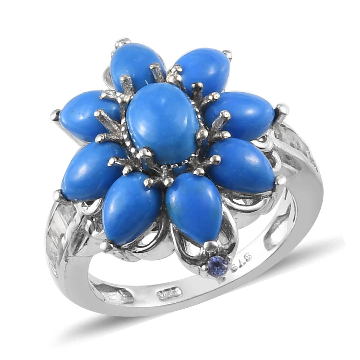 Ceruleite and Multi Gemstone Ring in Platinum Over Sterling Silver (Size 8.0) 4.10 ctw image number 0