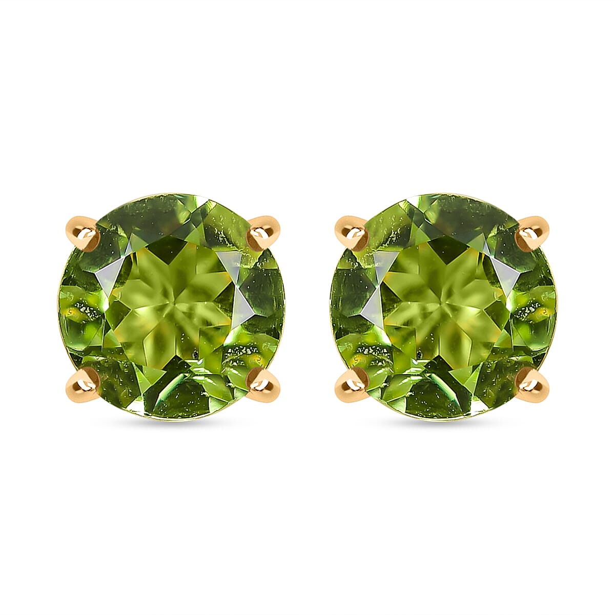 Peridot Solitaire Stud Earrings in 14K YG Over Sterling Silver 1.65 ctw