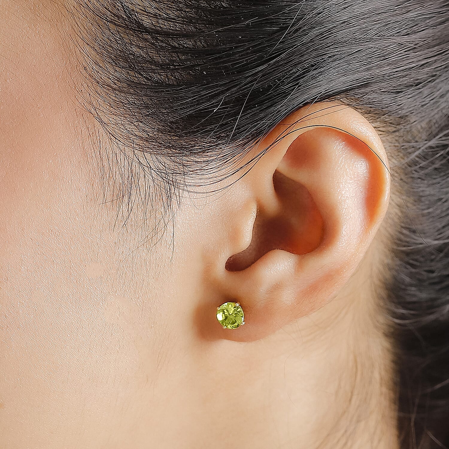 Peridot Solitaire Stud Earrings in 14K YG Over Sterling Silver 1.65 ctw