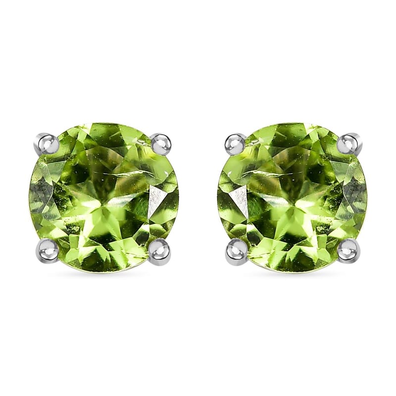 Peridot 1.65 ctw Solitaire Stud Earrings in Platinum Over Sterling Silver