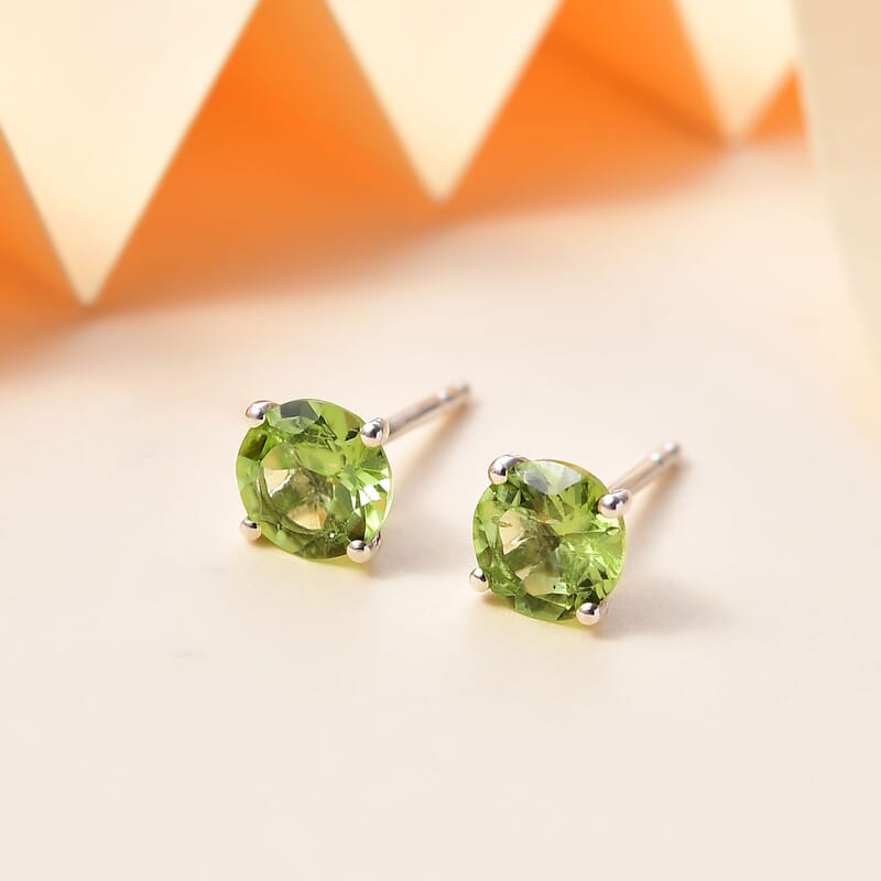 Peridot 1.65 ctw Solitaire Stud Earrings in Platinum Over Sterling Silver