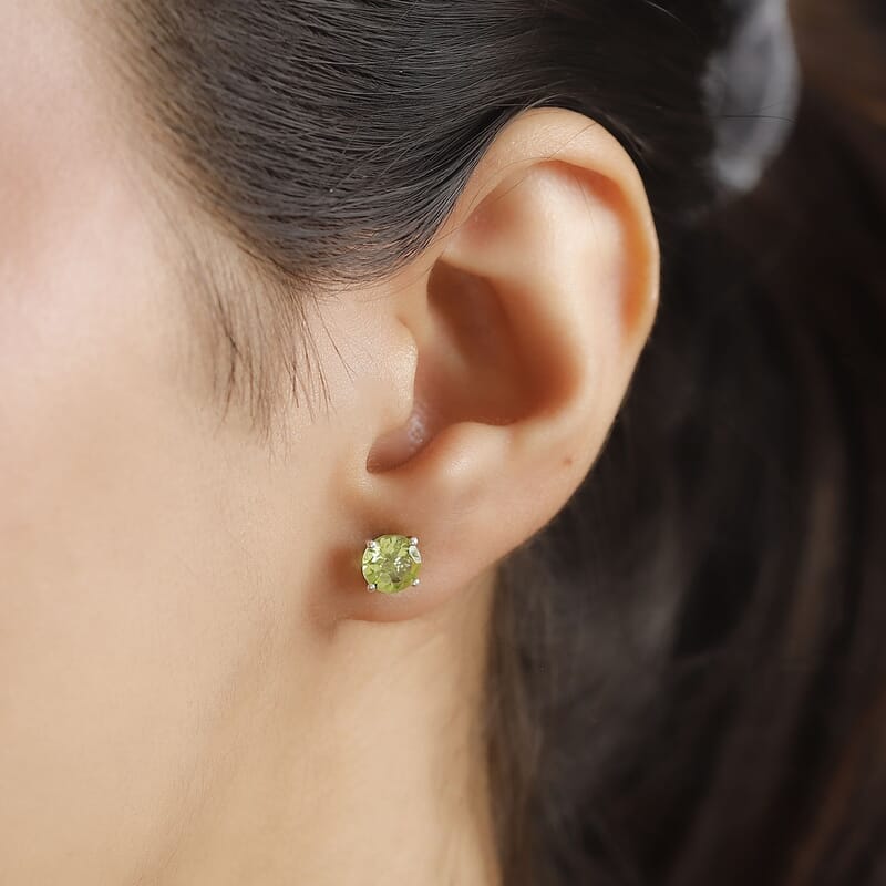 Peridot 1.65 ctw Solitaire Stud Earrings in Platinum Over Sterling Silver