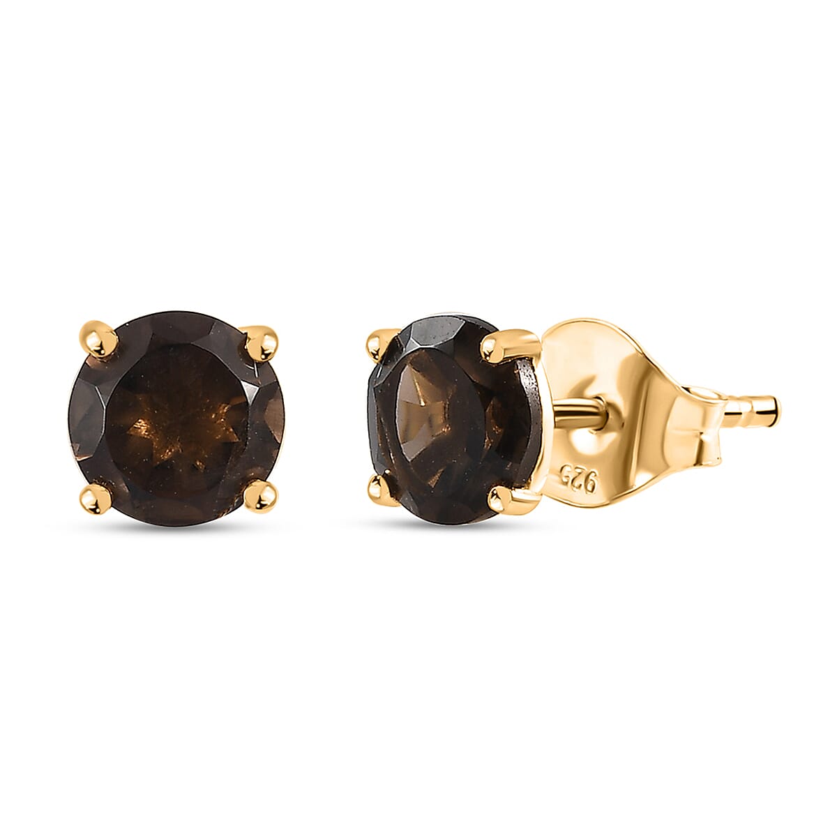 Brazilian Smoky Quartz Solitaire Stud Earrings in 14K Yellow Gold Over Sterling Silver 1.60 ctw