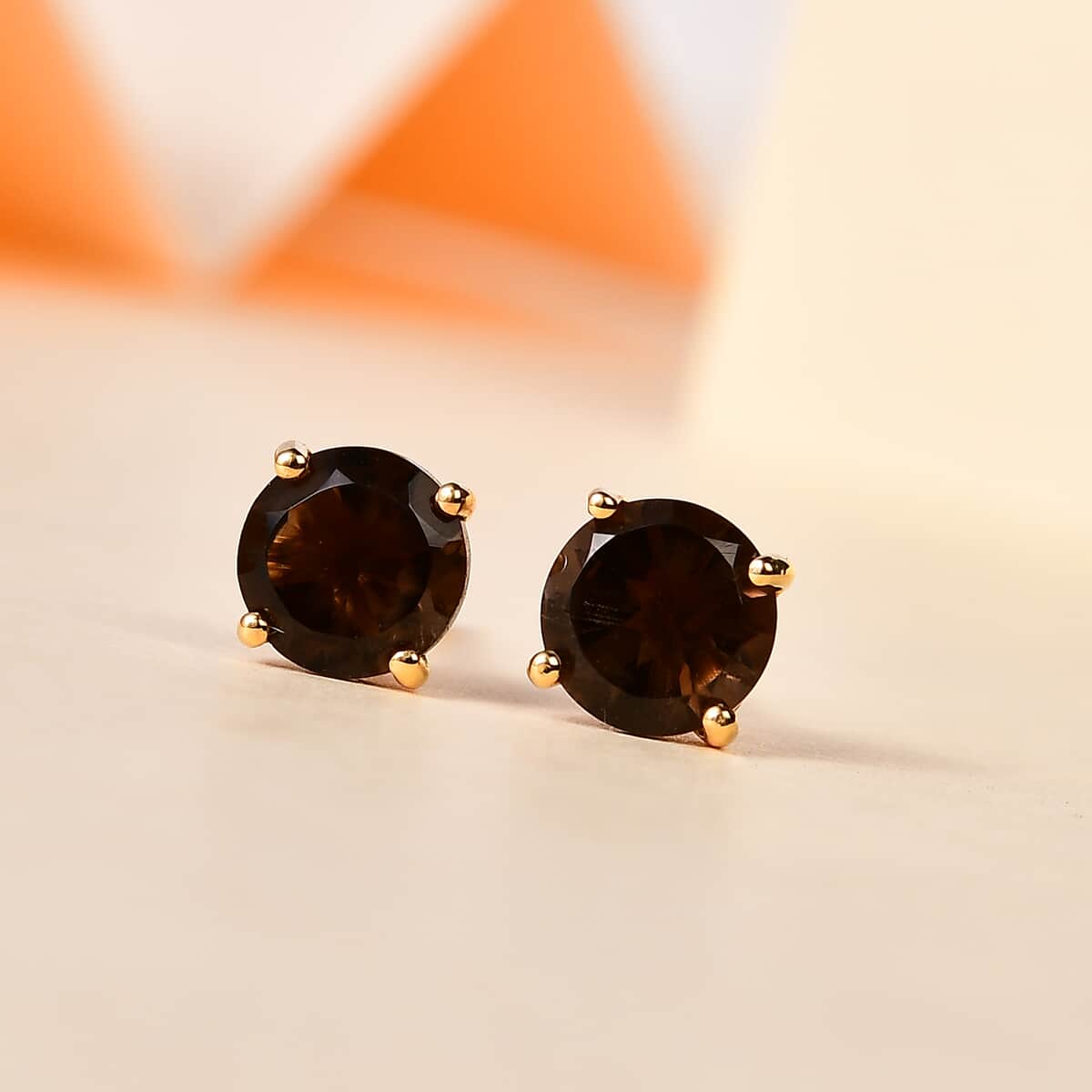 Brazilian Smoky Quartz Solitaire Stud Earrings in 14K YG Over Sterling Silver 1.60 ctw image number 1