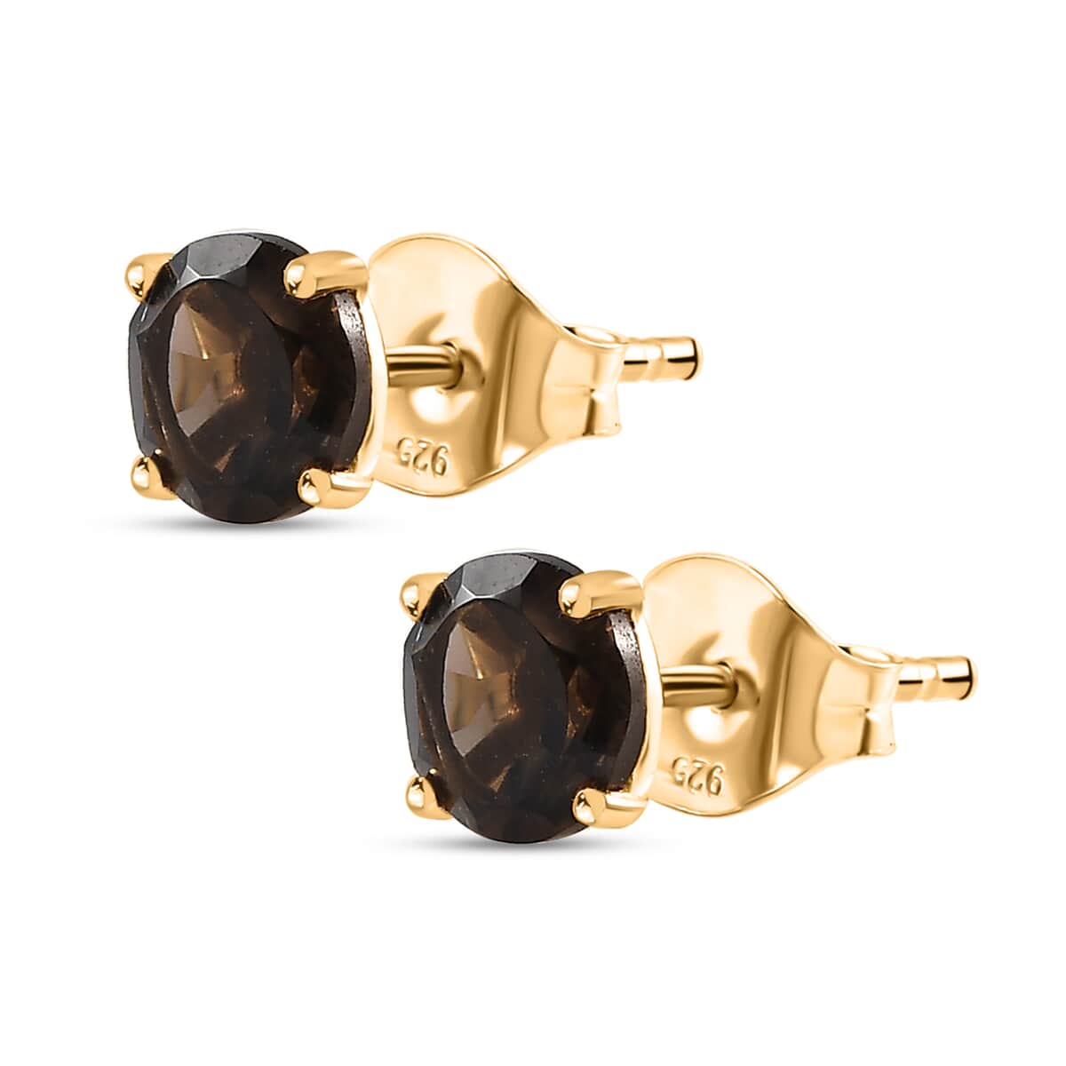 Brazilian Smoky Quartz Solitaire Stud Earrings in 14K YG Over Sterling Silver 1.60 ctw image number 3