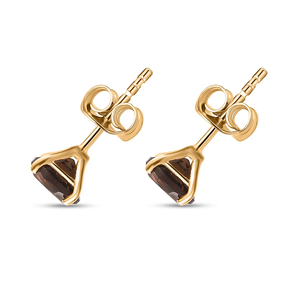 Brazilian Smoky Quartz Solitaire Stud Earrings in 14K YG Over Sterling Silver 1.60 ctw image number 4