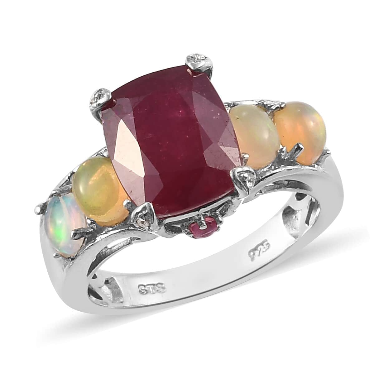 Niassa Ruby (FF) and Multi Gemstone Ring in Platinum Over Sterling Silver (Size 8.0) 5.40 ctw image number 0