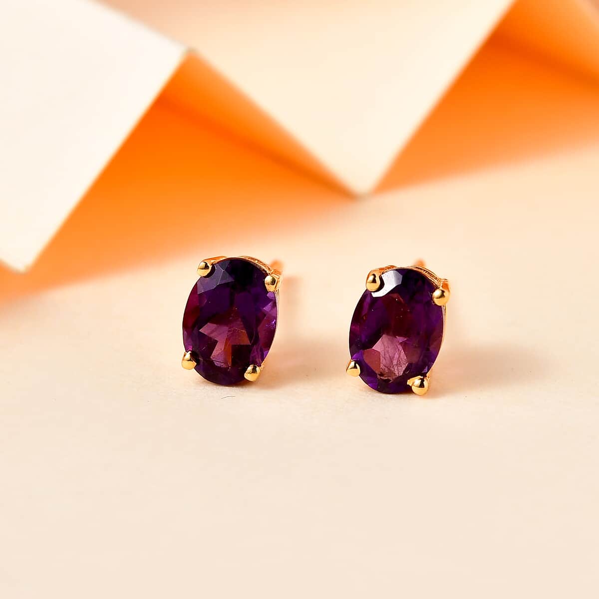 African Amethyst Solitaire Stud Earrings in 14K Yellow Gold Over Sterling Silver 1.50 ctw image number 1