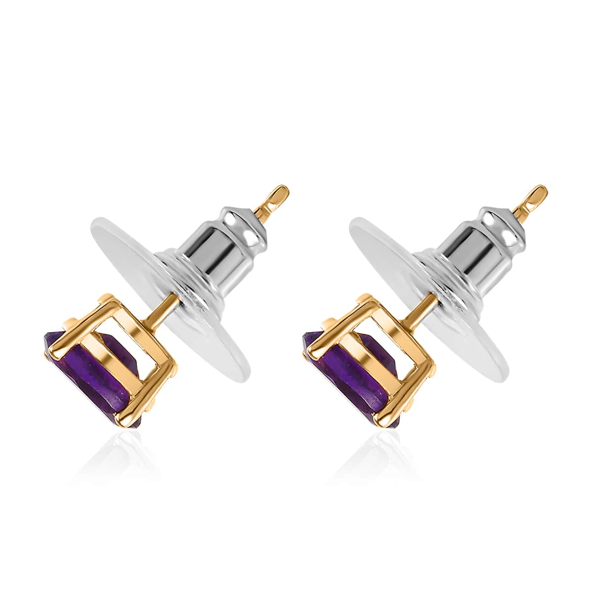 African Amethyst Solitaire Stud Earrings in 14K Yellow Gold Over Sterling Silver 1.50 ctw image number 3