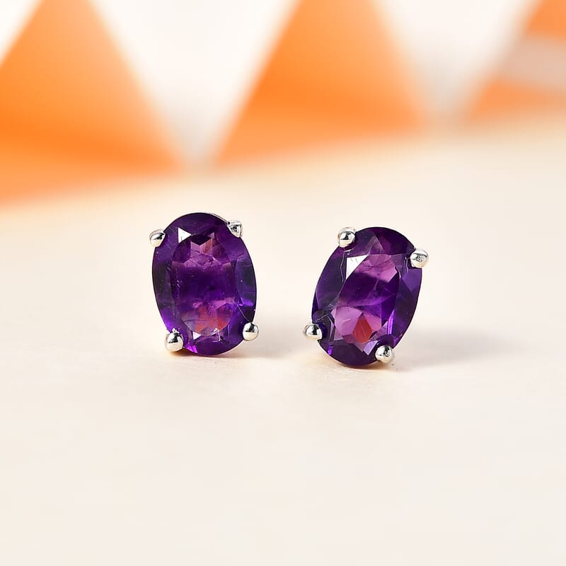 African Amethyst Stud Earrings in Platinum Over Sterling Silver 1.25 ctw