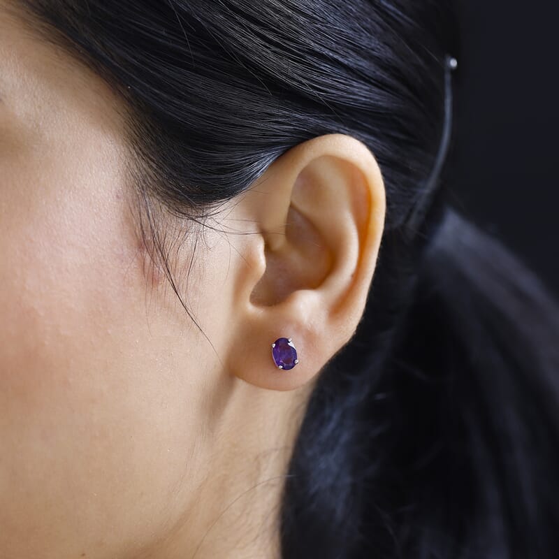 African Amethyst Stud Earrings in Platinum Over Sterling Silver 1.25 ctw