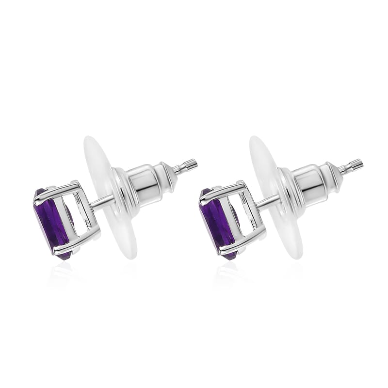 African Amethyst Stud Earrings in Platinum Over Sterling Silver 1.25 ctw