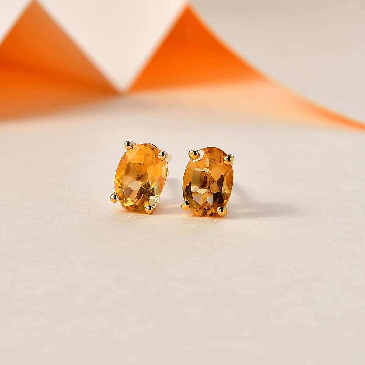 Brazilian Citrine Solitaire Stud Earrings in 14K Yellow Gold Over Sterling Silver 1.50 ctw image number 1