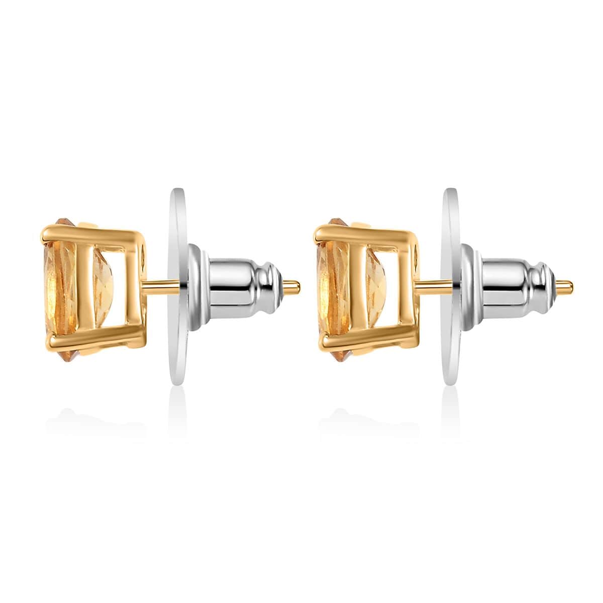 Brazilian Citrine Solitaire Stud Earrings in 14K Yellow Gold Over Sterling Silver 1.50 ctw image number 3