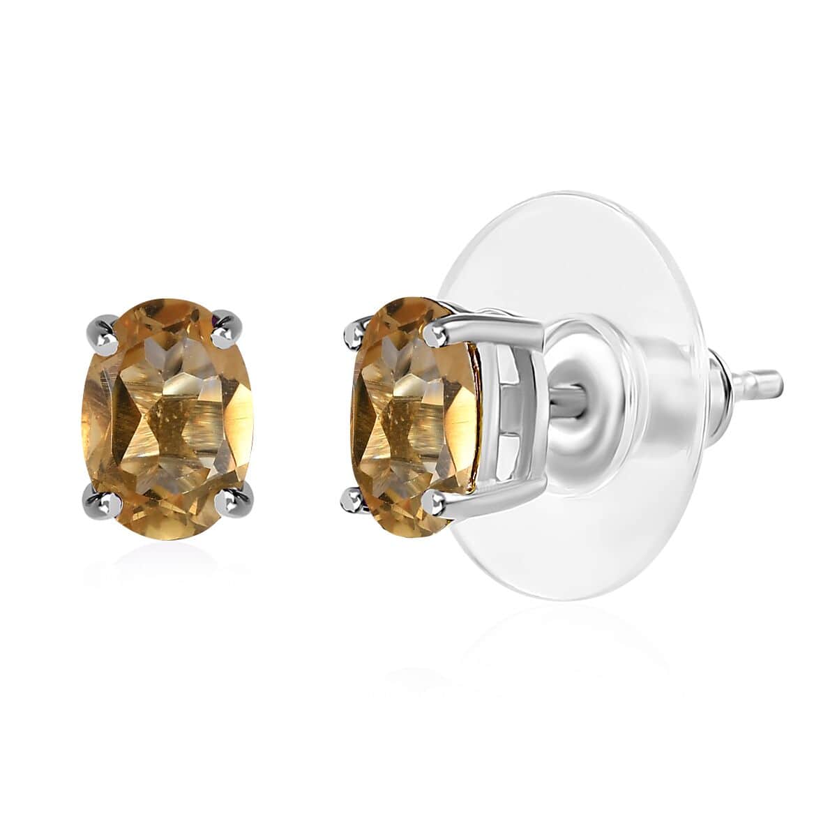 Brazilian Citrine Solitaire Stud Earrings in Platinum Over Sterling Silver 1.50 ctw image number 0