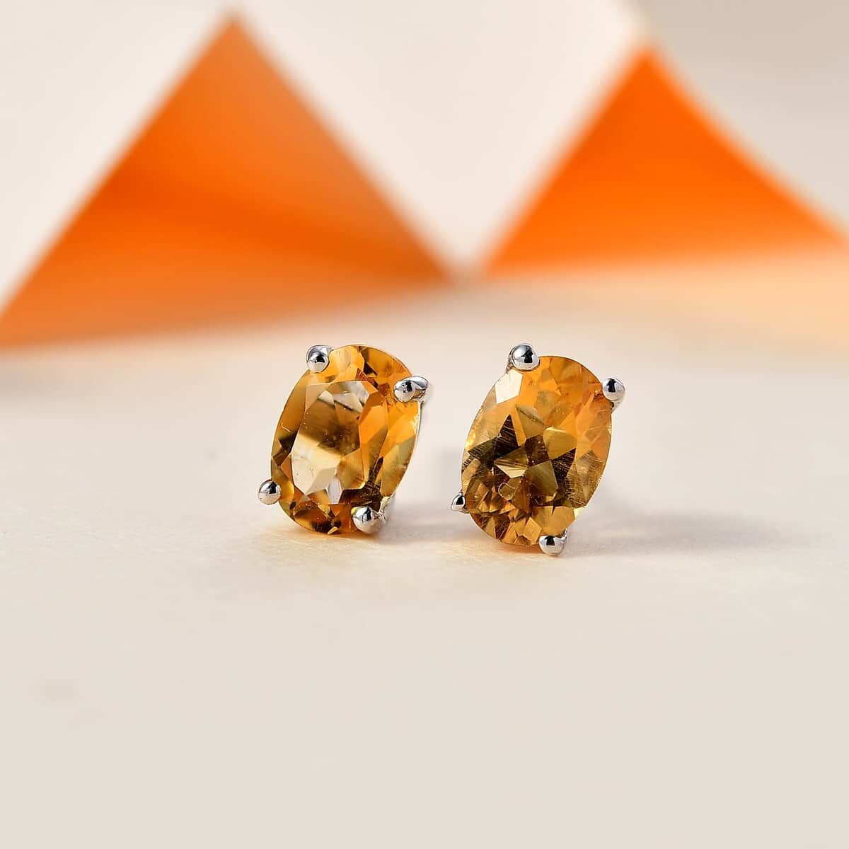 Brazilian Citrine Solitaire Stud Earrings in Platinum Over Sterling Silver 1.50 ctw image number 1